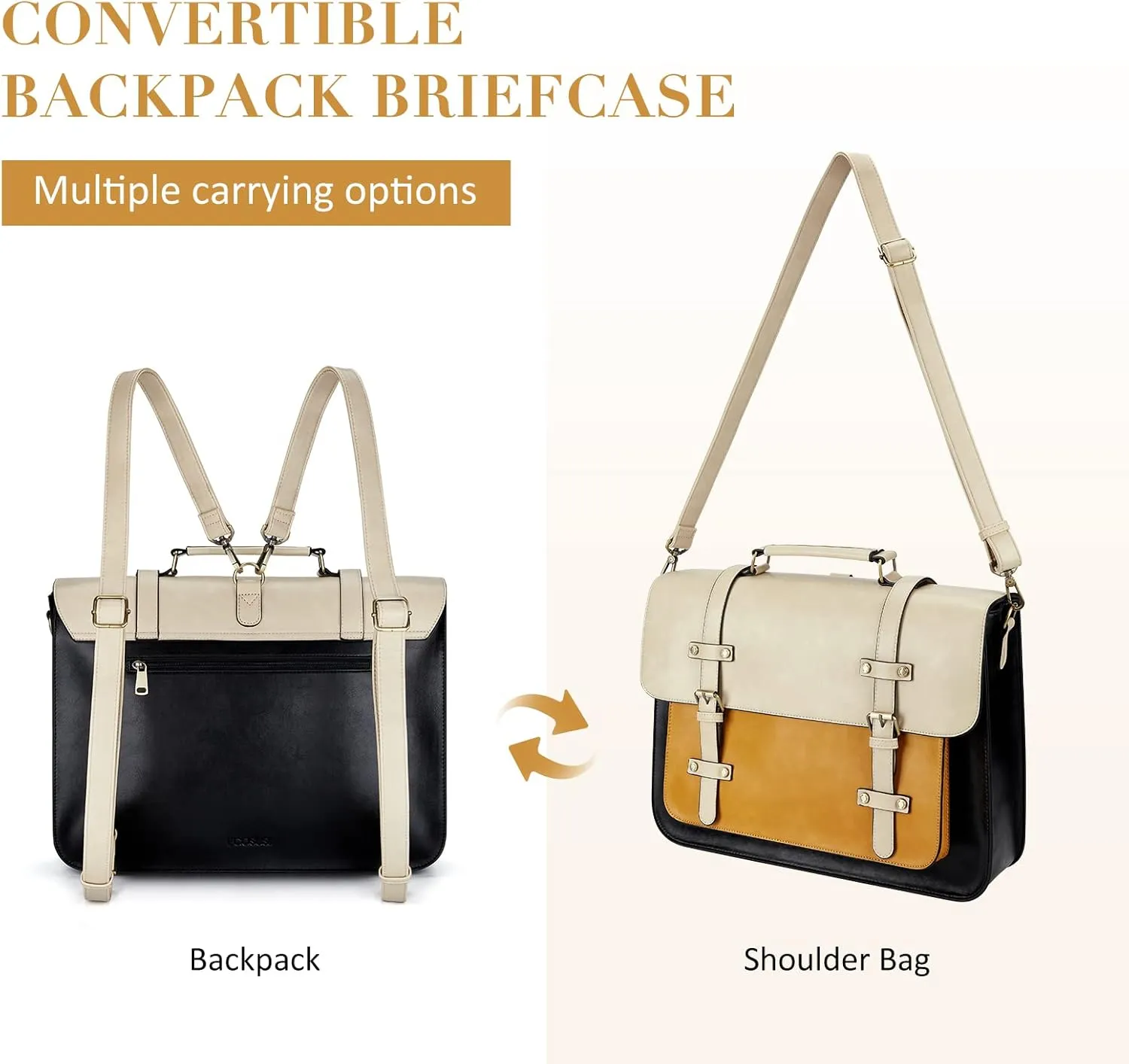ECOSUSI Laptop Bag for Women Vegan Leather Messenger Bag Fashion Briefcase Backpack 15.6 inch Computer Satchel Bag