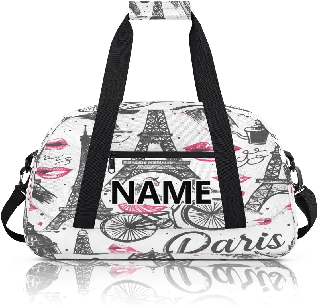 Eiffel Tower Mini Gym Bag 18 inch for Women Men Waterproof Custom Romantic Paris Travel Duffel Bag Carry On Overnight Tote Nurse Bag for Work Fitness Hiking