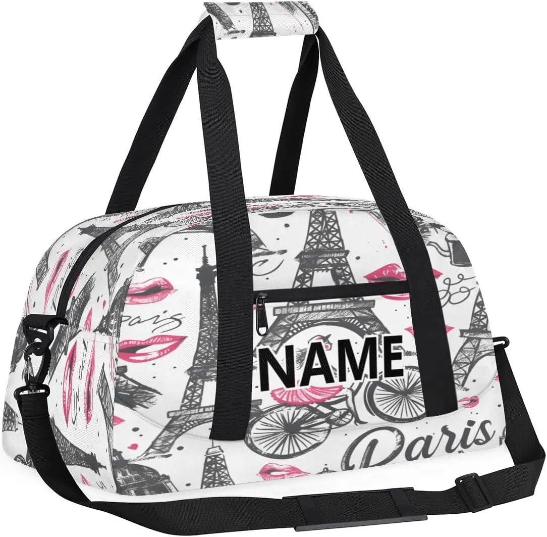 Eiffel Tower Mini Gym Bag 18 inch for Women Men Waterproof Custom Romantic Paris Travel Duffel Bag Carry On Overnight Tote Nurse Bag for Work Fitness Hiking