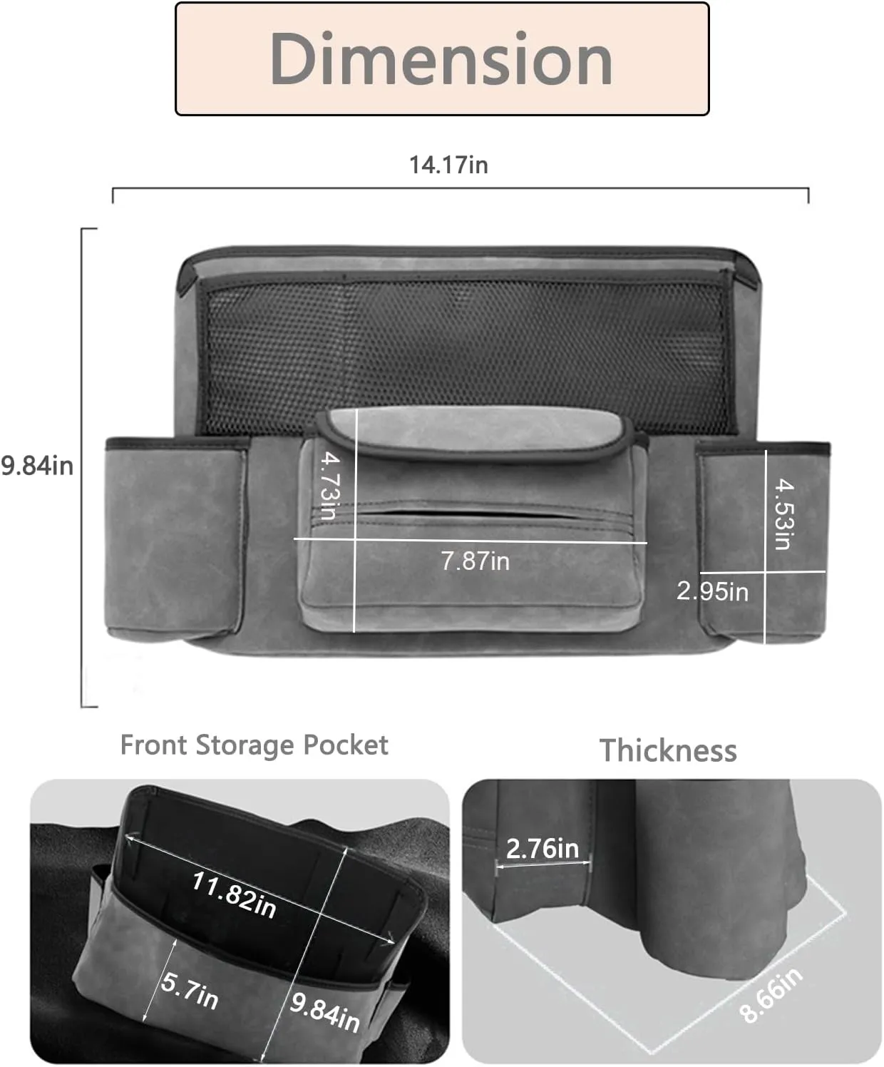 EKALA Car Handbag Holder - Multi-Pocket Storage Bag with Removable Liner, Pet & Kids Barrier Net, Brown