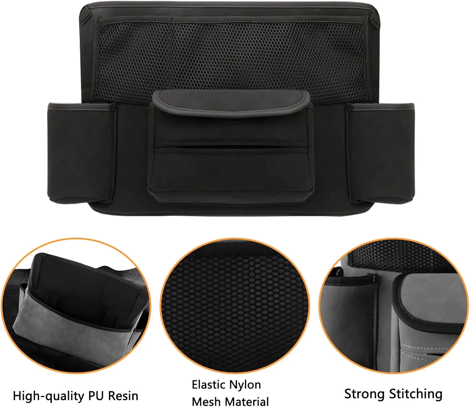 EKALA Car Handbag Holder - Multi-Pocket Storage Bag with Removable Liner, Pet & Kids Barrier Net, Brown