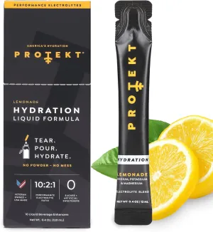 Electrolyte Packets for Recovery & Hydration | Organic & Sugar-Free Electrolytes Drinks | Works Faster Than Powder Drink | On-The-Go Liquid Hydration Drink | Lemonade, 10 Pack