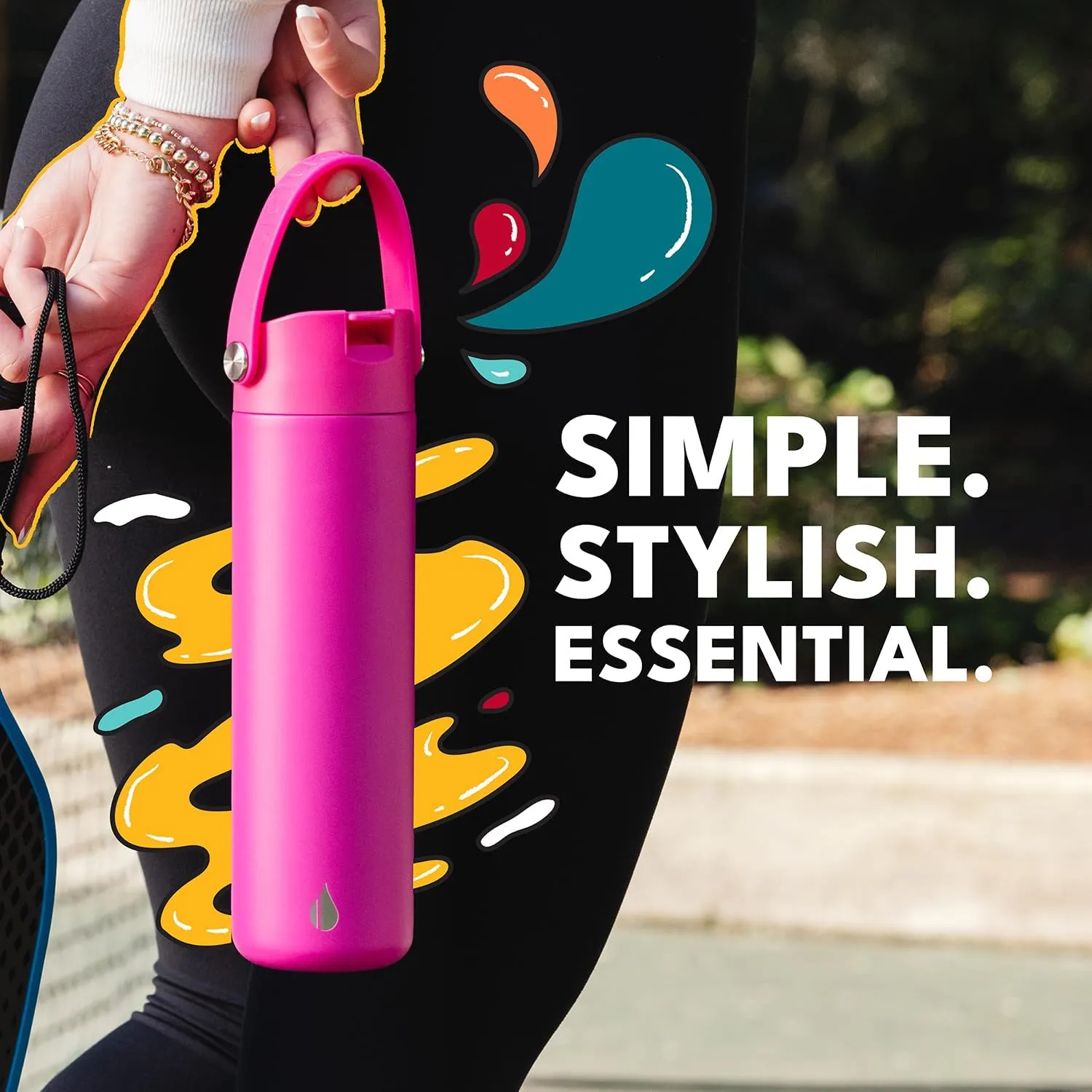 Elemental Stainless Steel Water Bottle with Straw - Leak Proof Double Wall Insulated Water Bottles for Travel, Sports and Gym - BPA Free Sport Thermos with Flip-up Straws - 24oz, Hot Pink