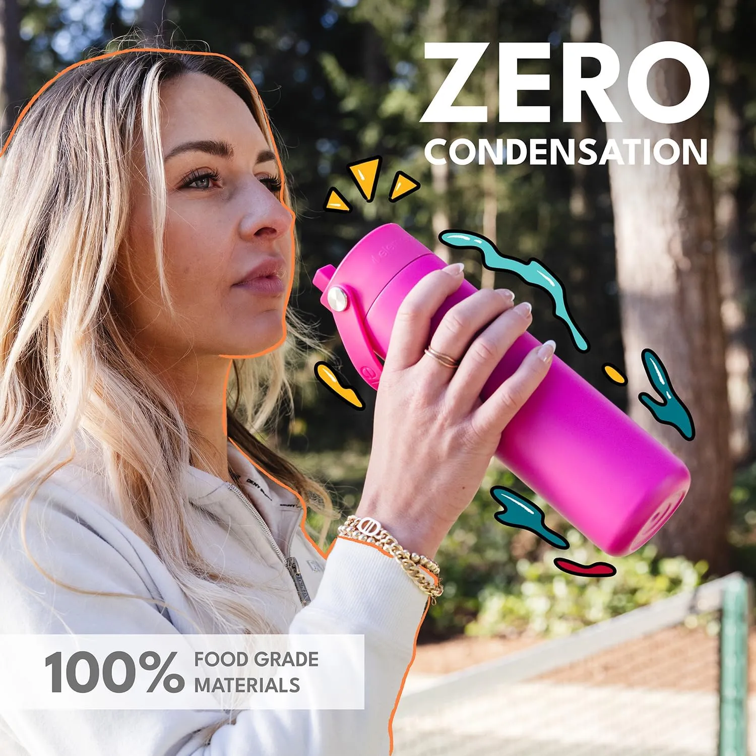 Elemental Stainless Steel Water Bottle with Straw - Leak Proof Double Wall Insulated Water Bottles for Travel, Sports and Gym - BPA Free Sport Thermos with Flip-up Straws - 24oz, Hot Pink