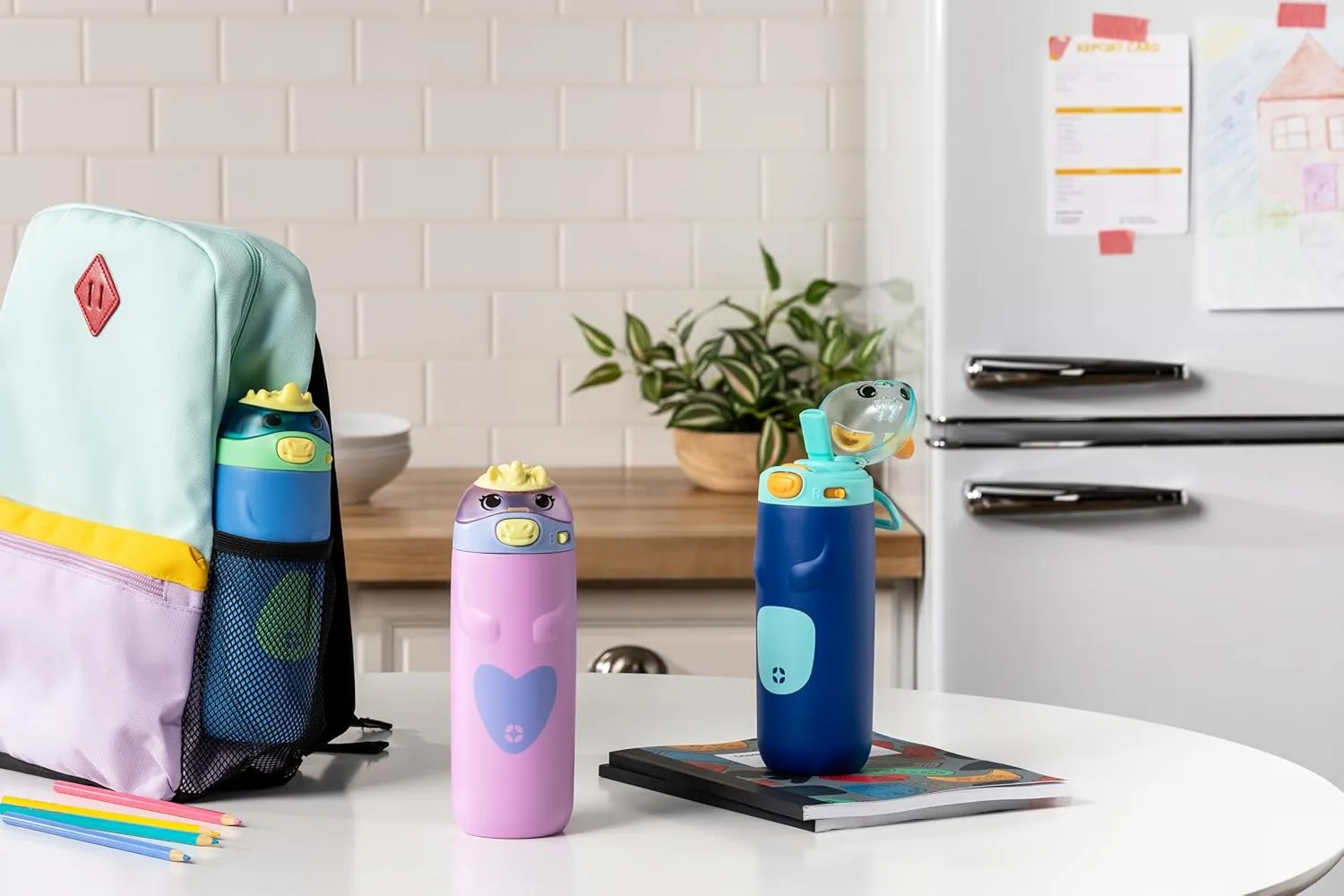 Ello Ellies 12oz Vacuum Insulated Stainless Steel Kids Water Bottle with Straw and Built-in Carrying Handle and Leak-Proof Locking Lid for School Backpack, Lunchbox and Outdoor Sports