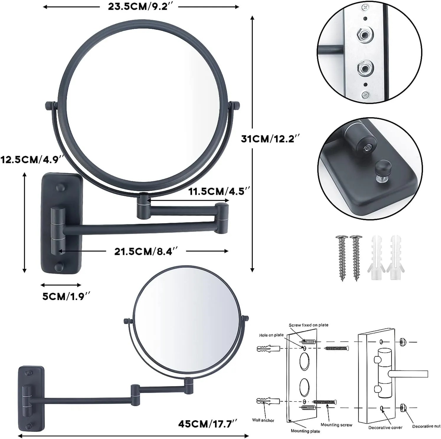 ELTOX Small Mirror Travel Mirror Make up Mirror, 8 Inch 5X7X10X Magnification Makeup Mirror Adjustable Wall Mounted 360 Rotating Professional Cosmetic Magnifier (Size : 7X)