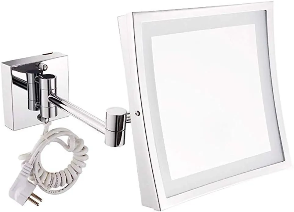 ELTOX Wall-Mounted Makeup Mirror Shaving Mirror for Hotel Vanity Adjustable Extendable Square 7.9inch 3X Magnifying