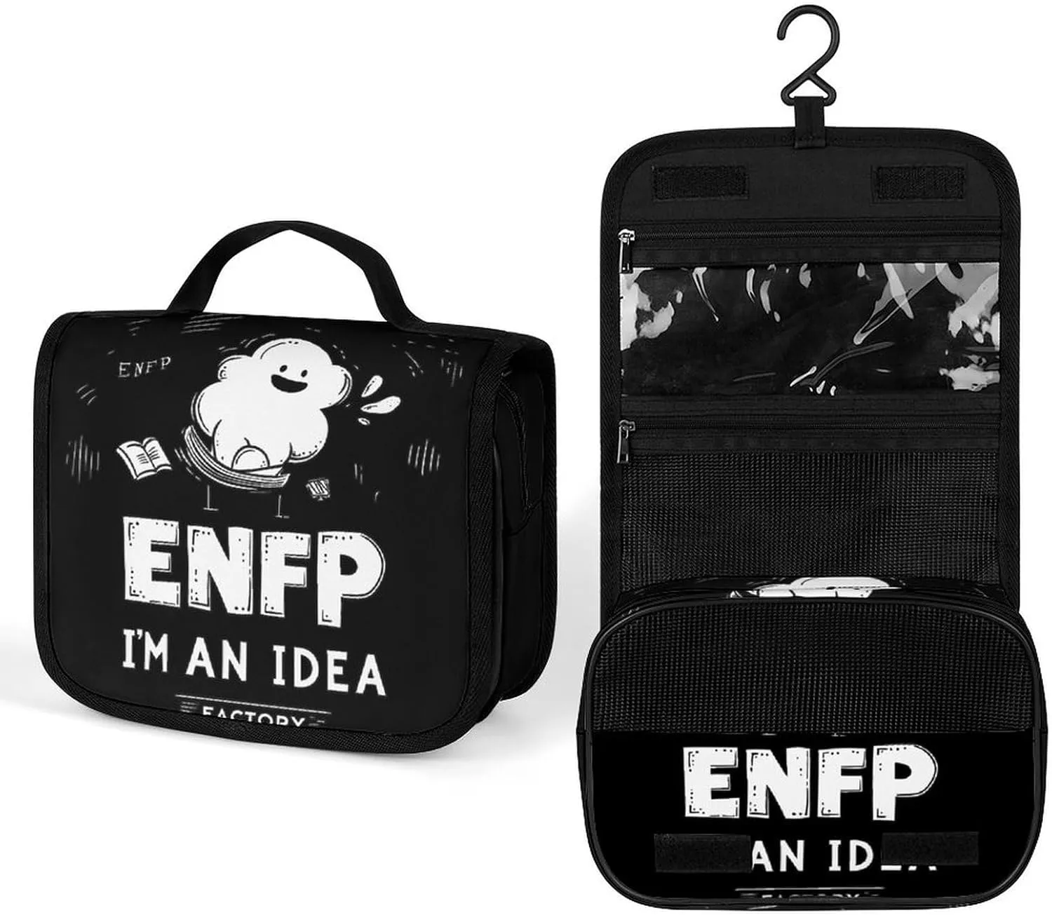 ENFP I'm An Idea Factory MBTI Makeup Bag Portable Hanging Organizer for Travel Wash Bags With Handle And Divider