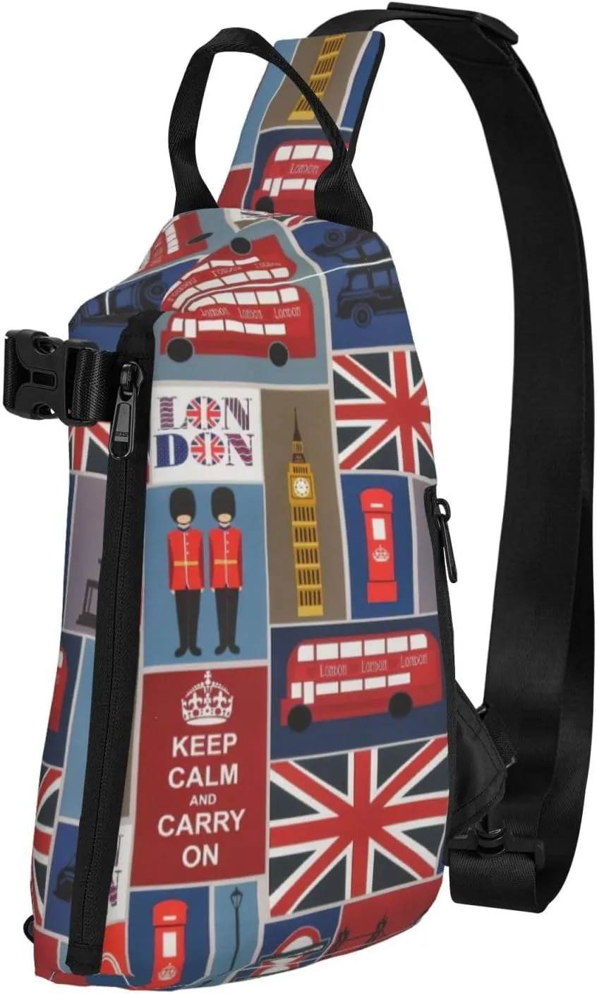 England Symbols Print Trend Casual Crossbody Chest Bag Multipurpose Cross Body Shoulder Bag