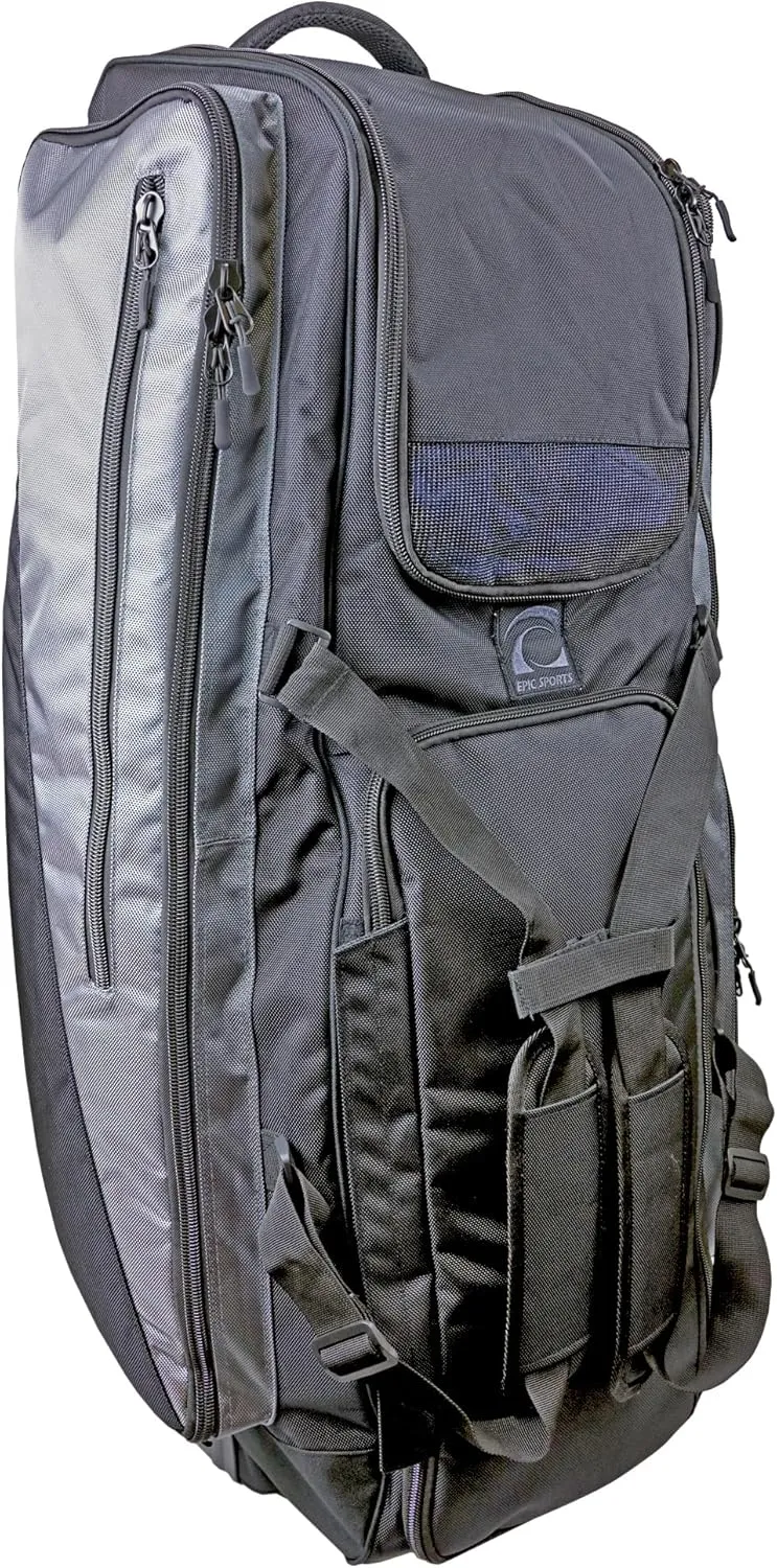 Epic Black/Grey Baseball Wheeled Hanging Fence-Locker Duffle Bag (40"X15"X12.5") W/Bat Sleeves 40" LONG X 15" WIDE X 12.5" HIGH