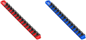Ernst 13-Inch Socket Rail Organizers with 14 3/8-Inch Twist Lock Clips Bundle - Red (8415) and Blue (8418)