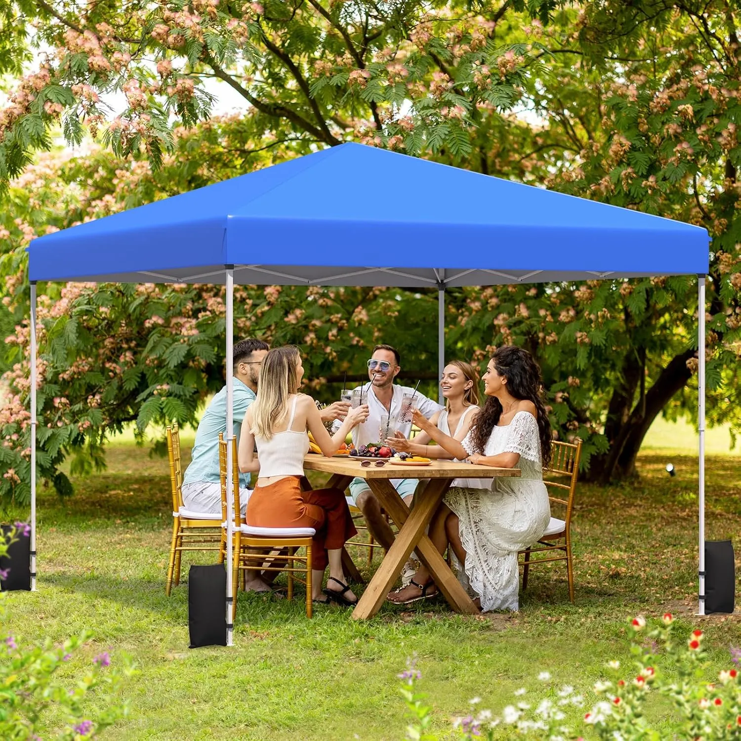 EROMMY 10x10 Pop Up Tent, Easy to Set Up Outdoor Canopy, Portable Gazebo for Events, Parties, Camping with Wheeled Bag, 4 Sand Bags, 4 Ropes and 8 Spikes(Blue)