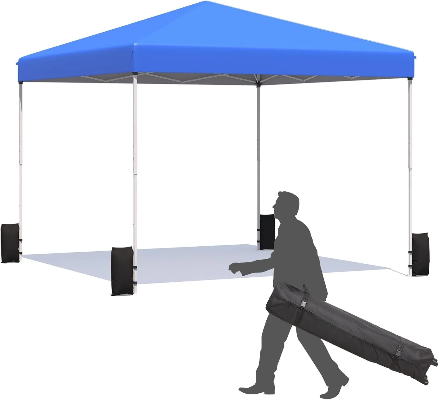 EROMMY 10x10 Pop Up Tent, Easy to Set Up Outdoor Canopy, Portable Gazebo for Events, Parties, Camping with Wheeled Bag, 4 Sand Bags, 4 Ropes and 8 Spikes(Blue)