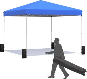 EROMMY 10x10 Pop Up Tent, Easy to Set Up Outdoor Canopy, Portable Gazebo for Events, Parties, Camping with Wheeled Bag, 4 Sand Bags, 4 Ropes and 8 Spikes(Blue)