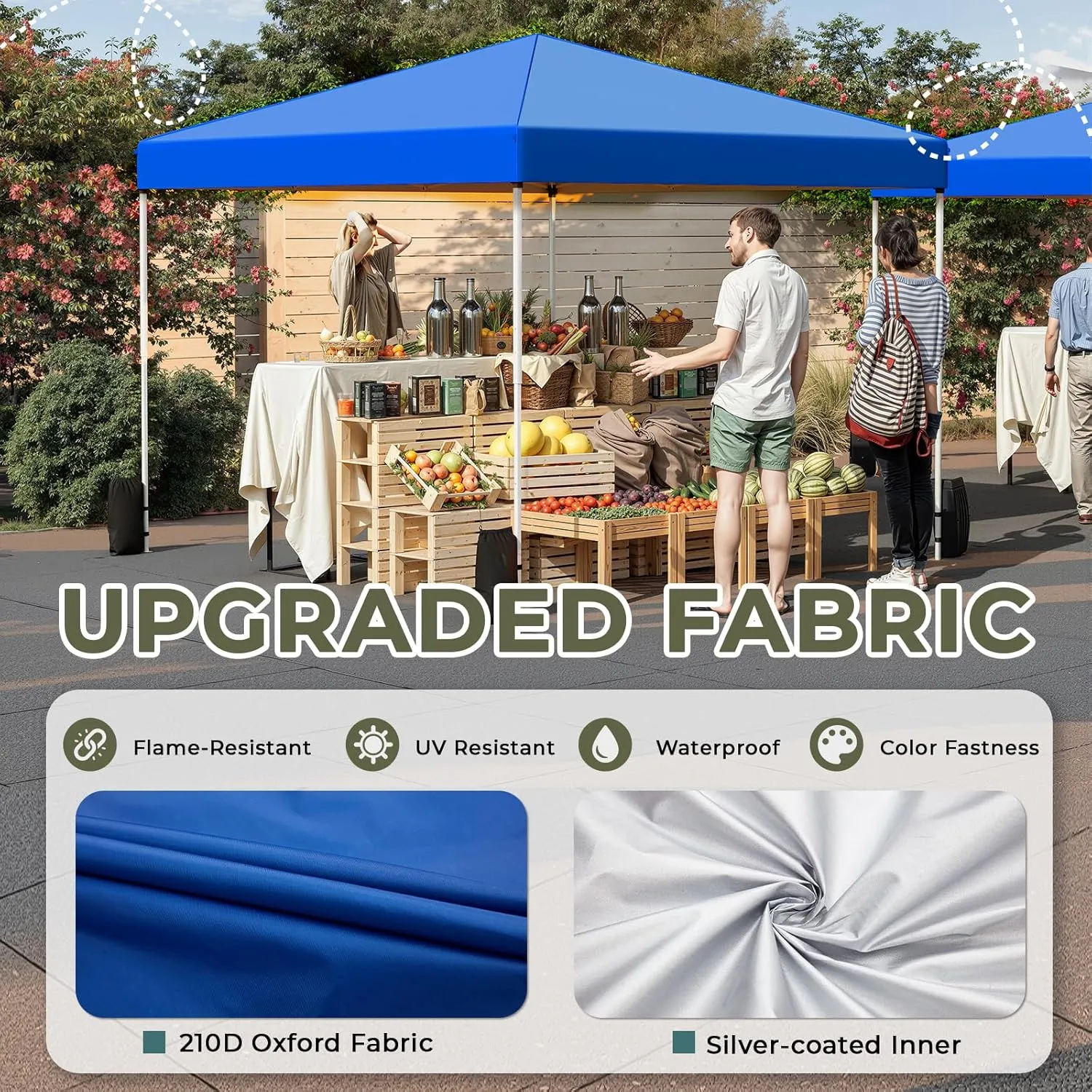 EROMMY 10x10 Pop Up Tent, Easy to Set Up Outdoor Canopy, Portable Gazebo for Events, Parties, Camping with Wheeled Bag, 4 Sand Bags, 4 Ropes and 8 Spikes(Blue)