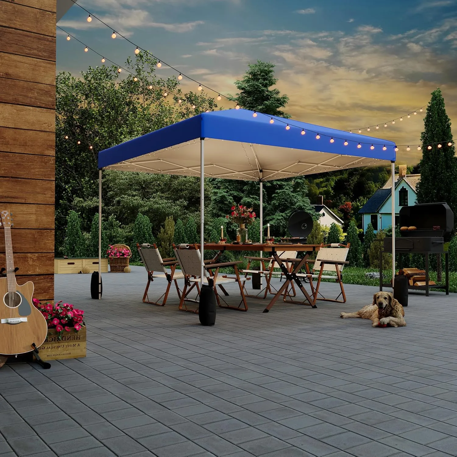 EROMMY 10x10 Pop Up Tent, Easy to Set Up Outdoor Canopy, Portable Gazebo for Events, Parties, Camping with Wheeled Bag, 4 Sand Bags, 4 Ropes and 8 Spikes(Blue)