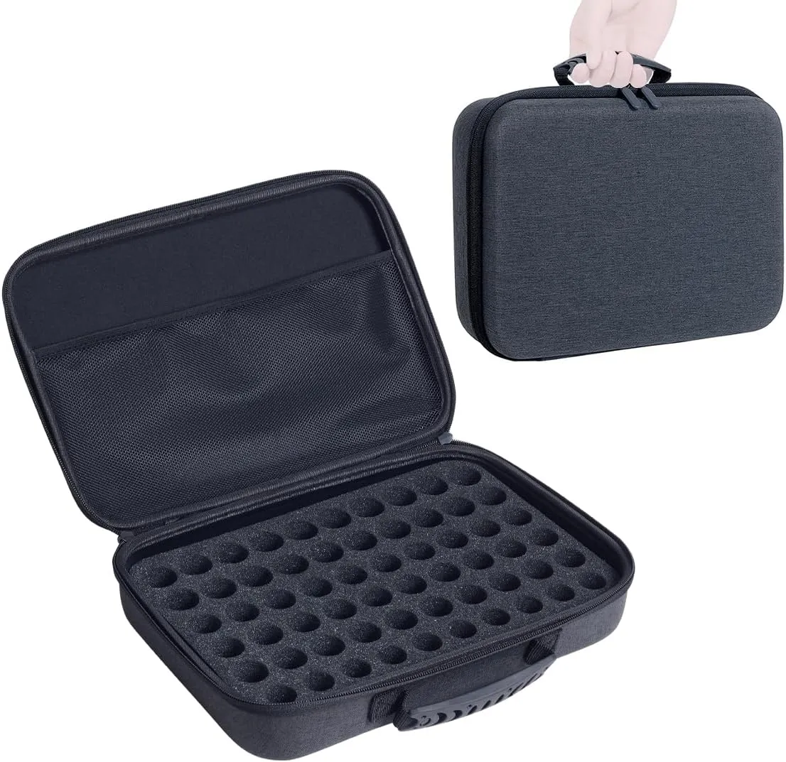 Essential Oils Carrying Case Holds 60 Grids for 1-3ML Roller Bottles 5ml, 10ml, 15ml Bottles Storage Organizer Bag Hard Shell EVA, Essential Oil Bag with Detachable Sponge Pad Black
