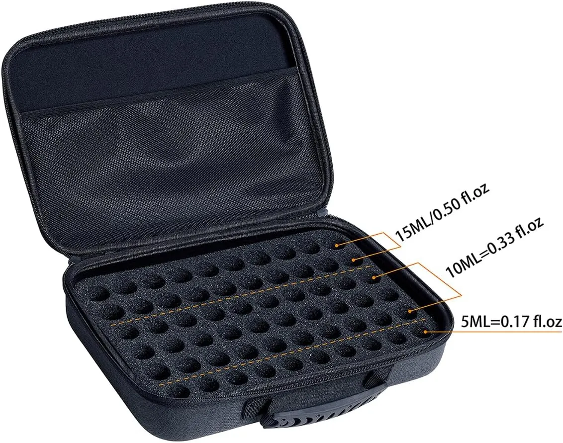 Essential Oils Carrying Case Holds 60 Grids for 1-3ML Roller Bottles 5ml, 10ml, 15ml Bottles Storage Organizer Bag Hard Shell EVA, Essential Oil Bag with Detachable Sponge Pad Black
