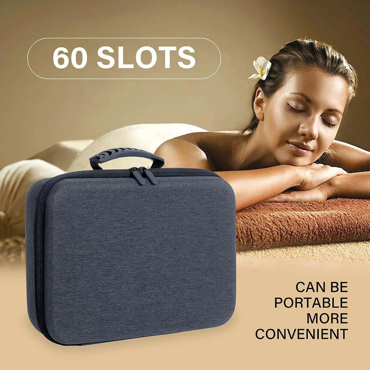 Essential Oils Carrying Case Holds 60 Grids for 1-3ML Roller Bottles 5ml, 10ml, 15ml Bottles Storage Organizer Bag Hard Shell EVA, Essential Oil Bag with Detachable Sponge Pad Black
