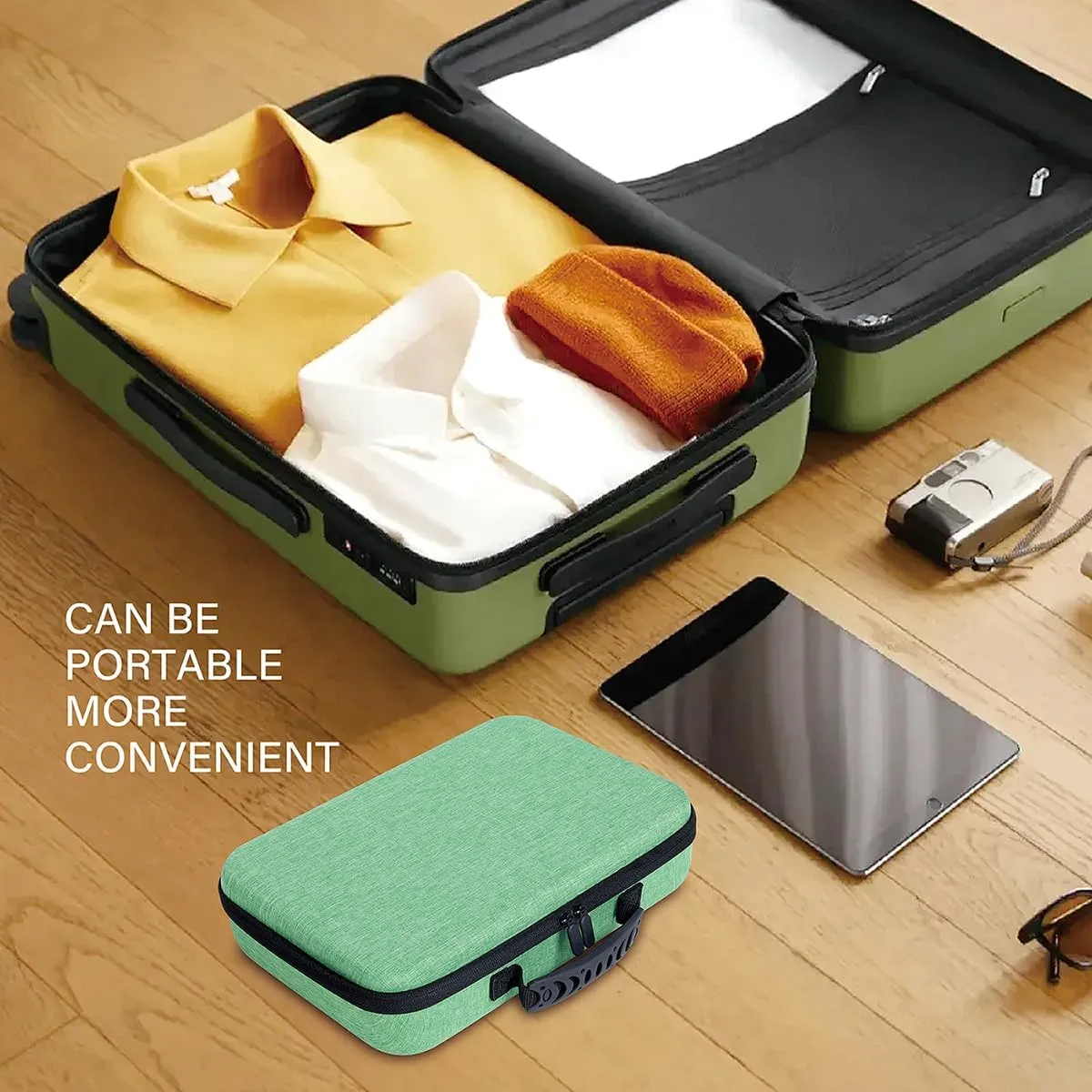 Essential Oils Carrying Case Holds 60 Grids for 1-3ML Roller Bottles 5ml, 10ml, 15ml Bottles Storage Organizer Bag Hard Shell EVA, Essential Oil Bag with Detachable Sponge Pad Green