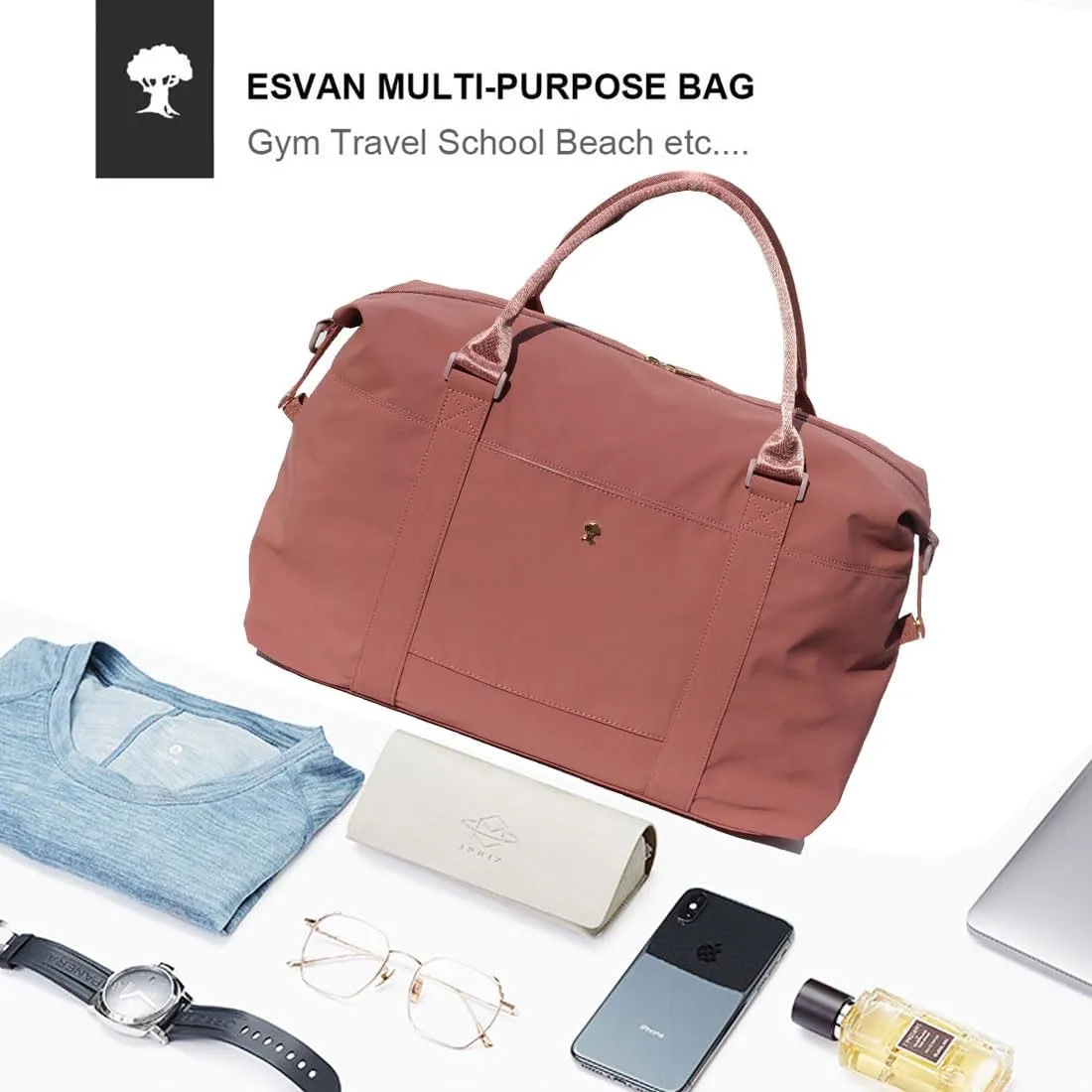ESVAN Travel Tote Duffel Gym Bag,Weekender Overnight Carry-on Tote Crossbody Bag with Wet Pocket and Trolley Sleeve Upgraded