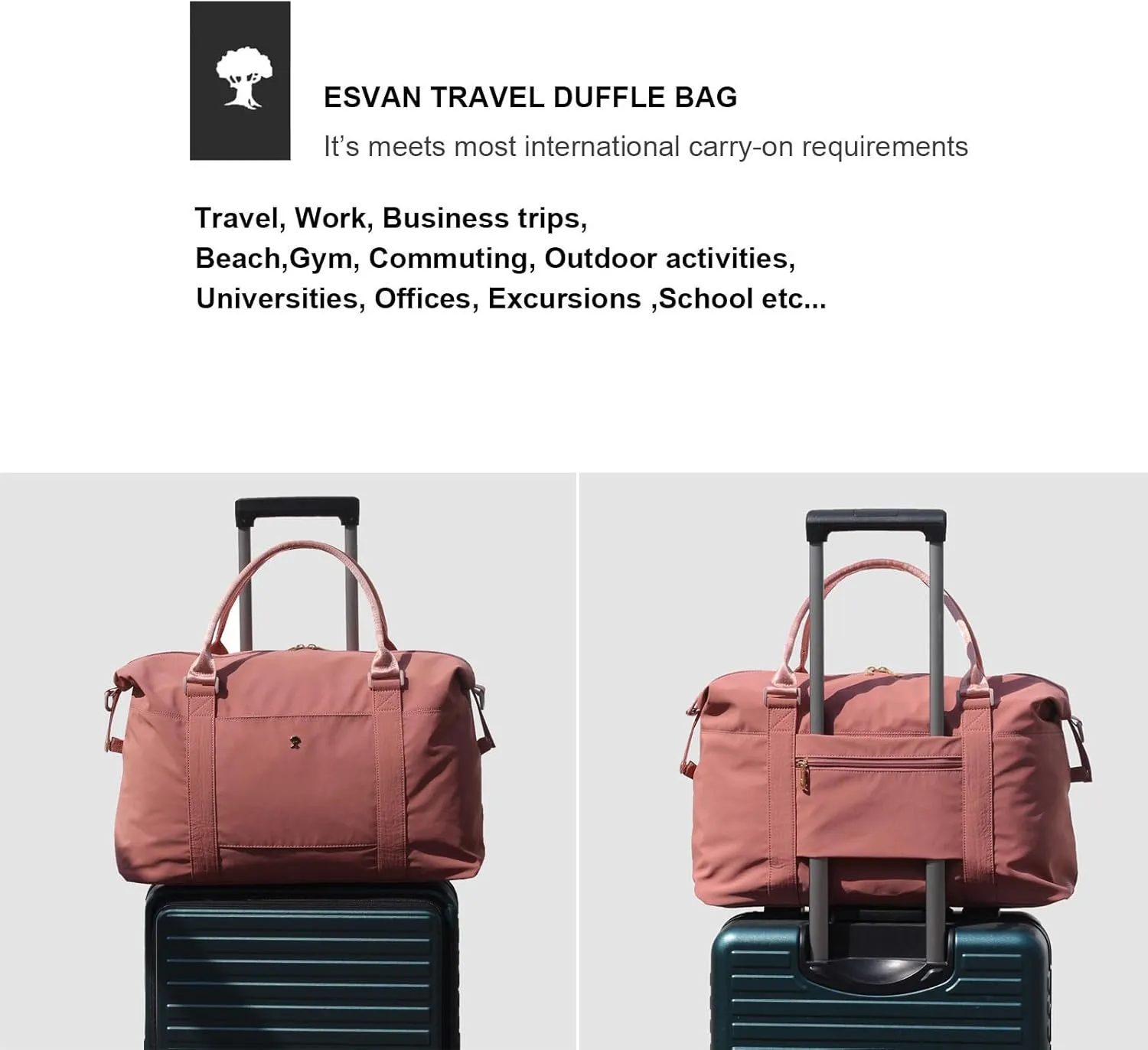 ESVAN Travel Tote Duffel Gym Bag,Weekender Overnight Carry-on Tote Crossbody Bag with Wet Pocket and Trolley Sleeve Upgraded