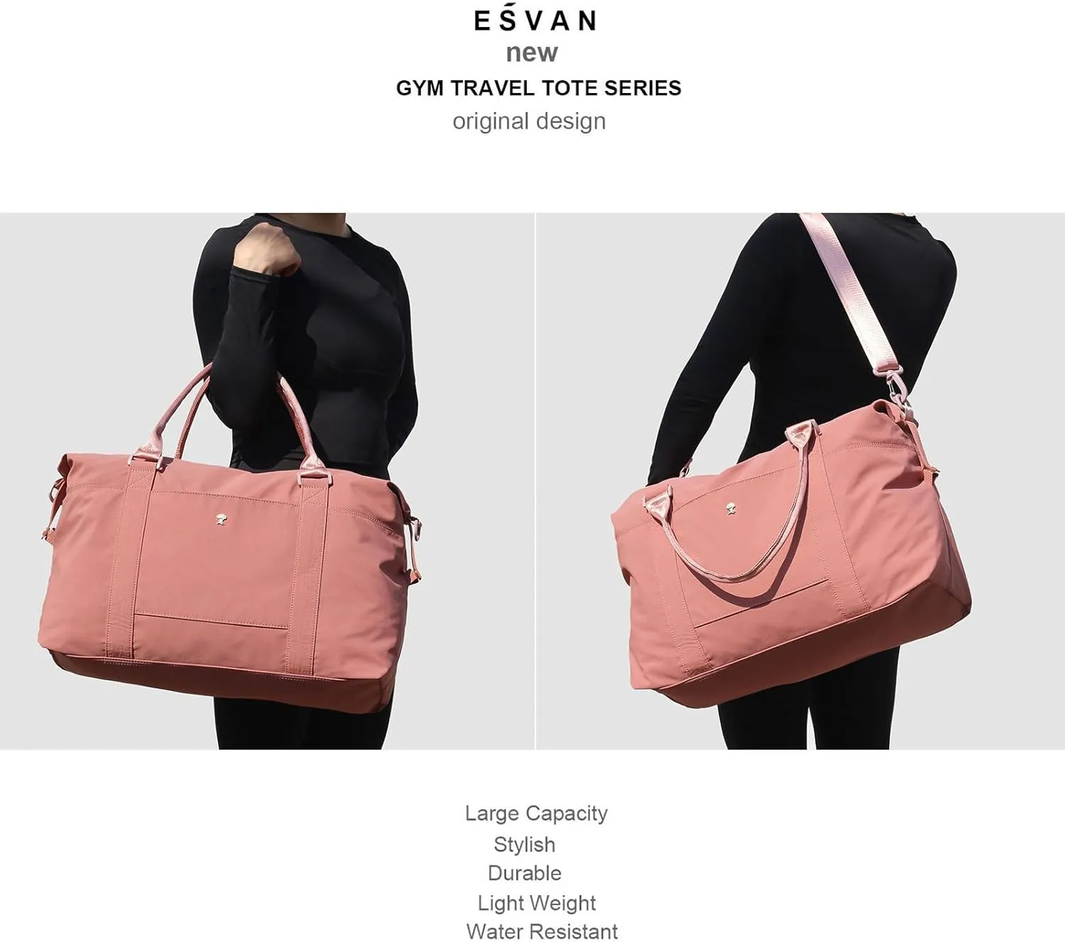 ESVAN Travel Tote Duffel Gym Bag,Weekender Overnight Carry-on Tote Crossbody Bag with Wet Pocket and Trolley Sleeve Upgraded