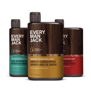 Every Man Jack Men's Body Wash Variety Pack - Includes 3 Body Washes with Natural Ingredients & Incredible Scents - Amber   Sandalwood, Cedar   Red Sage, Sea Minerals   Citron Fragrances (3 Pack)