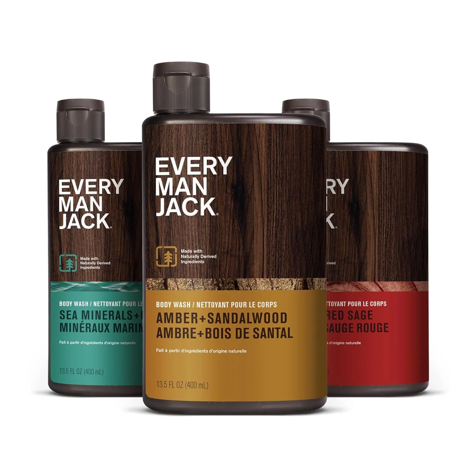 Every Man Jack Men's Body Wash Variety Pack - Includes 3 Body Washes with Natural Ingredients & Incredible Scents - Amber   Sandalwood, Cedar   Red Sage, Sea Minerals   Citron Fragrances (3 Pack)