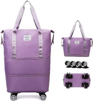 Expandable Carry Luggage Bag with Wheels Foldable Rolling Duffle Bag Large Capacity Dry Wet Separation Travel Bag Lightweight Suitcases for Men Women(Purple)