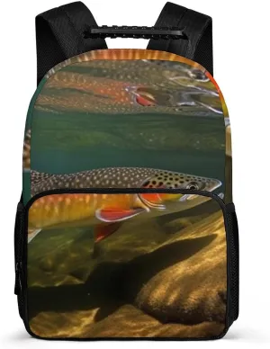 Extra Large Laptop Backpack for Woman Lightweight Computer Bag Brook Trout Fly Fishing Work Bag Travel Daypacks for Man
