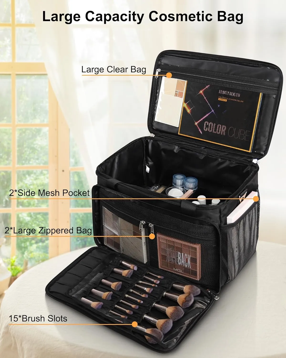 Extra Large Makeup Bag Travel Makeup Case Makeup Artist Bag Professional Makeup Bag Hairstylist Cosmetic Bag with Detachable Dividers and Shoulder Straps