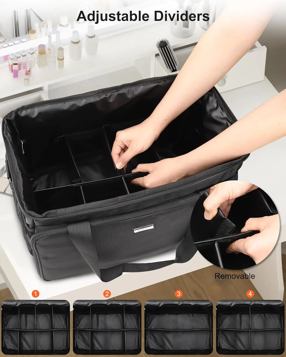 Extra Large Makeup Bag Travel Makeup Case Makeup Artist Bag Professional Makeup Bag Hairstylist Cosmetic Bag with Detachable Dividers and Shoulder Straps