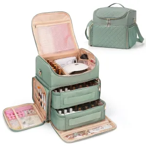 Extra Large Nail Polish Organizer Case Holds 86 to 100  Bottles Nail Polish & Nail Lamp, Nail Supplies Storage Carrying Bag with 2 Removable Pouches, Portable Nail Tech Travel Box (Green, 86 Slots)