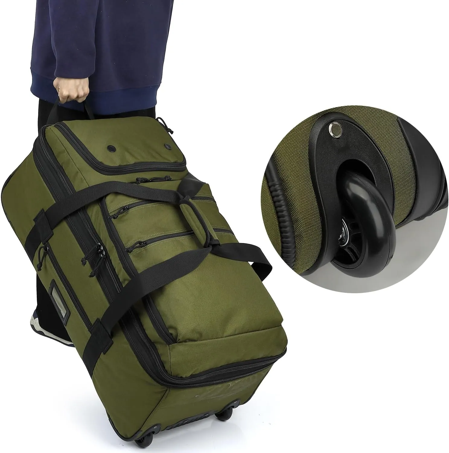 Extra Large Rolling Travel Duffle Bag with Wheels Shoes Compartment Wet Pocket 85-100L Big Expandable Duffel Bag for Men Women Heavy Duty Foldable Collapsible Luggage Camping, Green