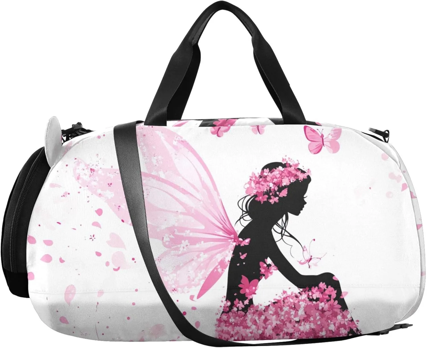 Fairy Flowers Butterflies Pink Travel Duffle Bags Girls Tote Weekend Duffel Overnight Sports Duffle Bag Carry on Duffel Bag Boy