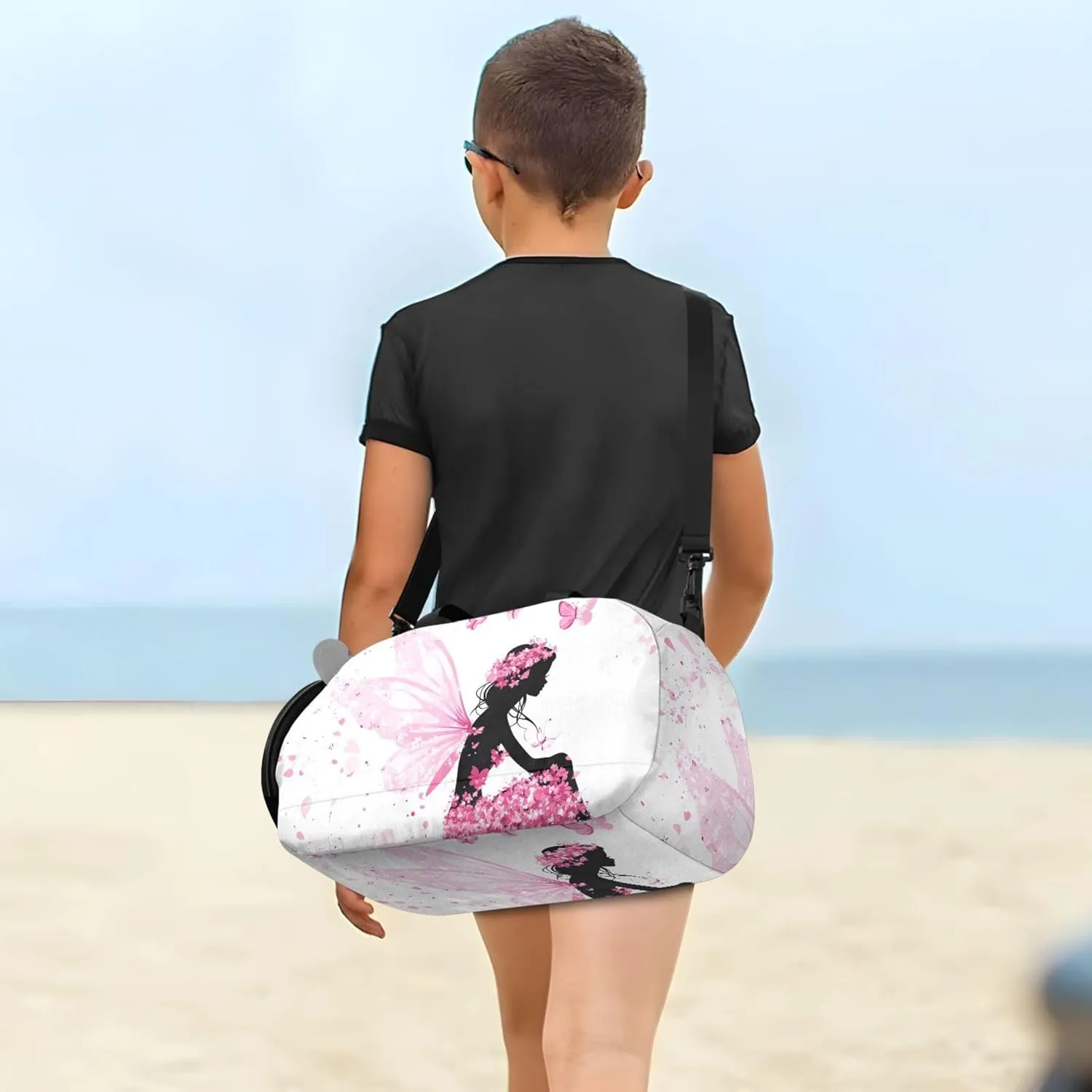 Fairy Flowers Butterflies Pink Travel Duffle Bags Girls Tote Weekend Duffel Overnight Sports Duffle Bag Carry on Duffel Bag Boy