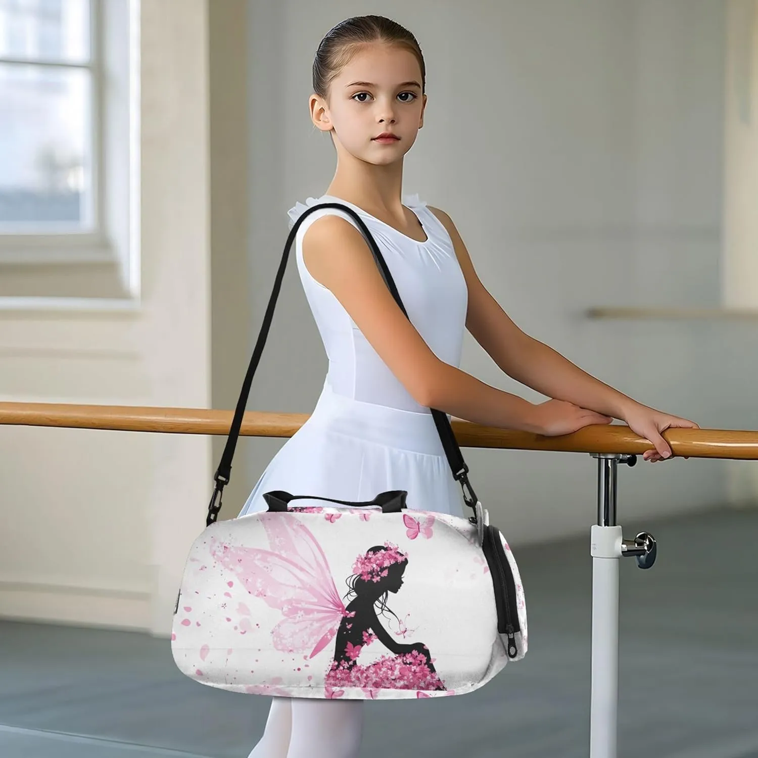 Fairy Flowers Butterflies Pink Travel Duffle Bags Girls Tote Weekend Duffel Overnight Sports Duffle Bag Carry on Duffel Bag Boy