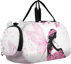 Fairy Flowers Butterflies Pink Travel Duffle Bags Girls Tote Weekend Duffel Overnight Sports Duffle Bag Carry on Duffel Bag Boy