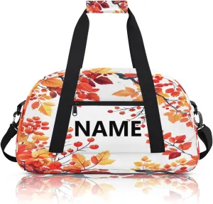 Fall Leaf Custom Small Gym Bag 18 inch for Women Men Personalized Autumn Maple Leaf Carry On Overnight Weekender Bag for Travel Work Dance Sport
