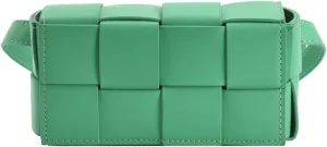 Fanny Pack with Convertible Crossbody Shoulder Bag for Women, Woven Cassette-Style Handbag Purse with Adjustable Belt (Bluish green)