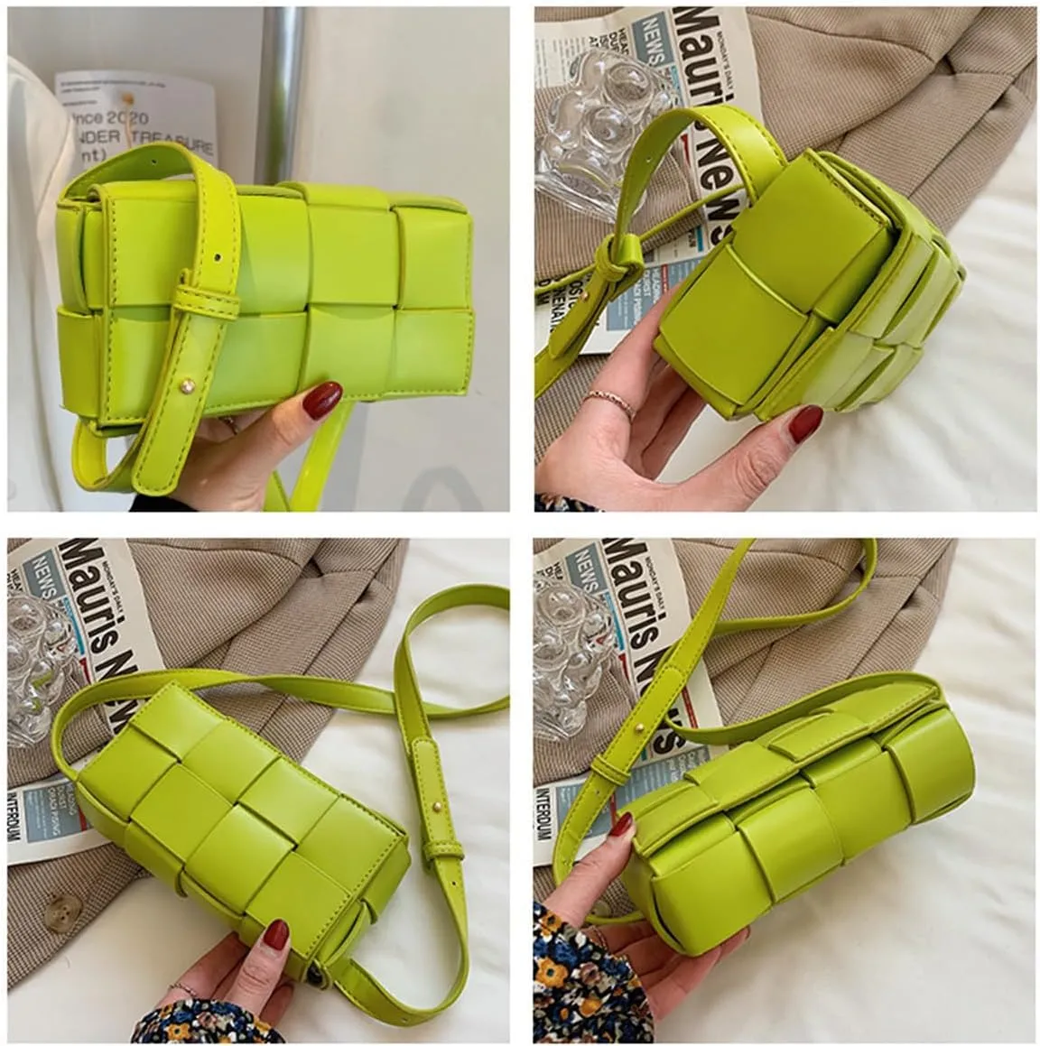 Fanny Pack with Convertible Crossbody Shoulder Bag for Women, Woven Cassette-Style Handbag Purse with Adjustable Belt (Green)