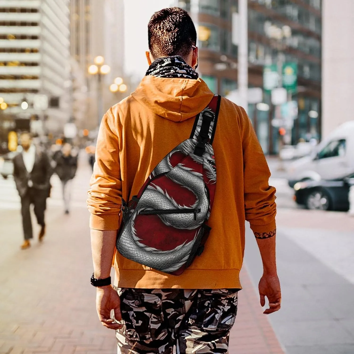 Fashion Sling Backpack, Rucksack, Chinese Dragon Art Red Crossbody Daypacks Chest Shoulder Packs, Carry On Bag, Outdoor Sport Daypack Travel Bag for Men Women