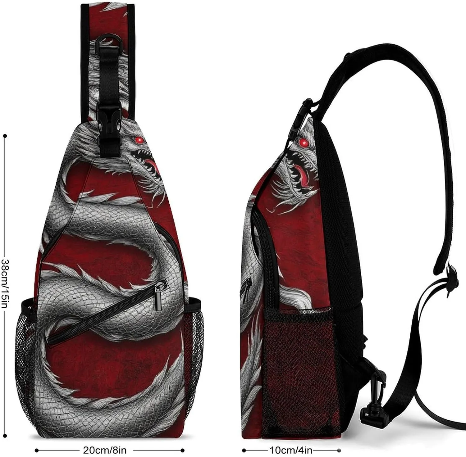 Fashion Sling Backpack, Rucksack, Chinese Dragon Art Red Crossbody Daypacks Chest Shoulder Packs, Carry On Bag, Outdoor Sport Daypack Travel Bag for Men Women
