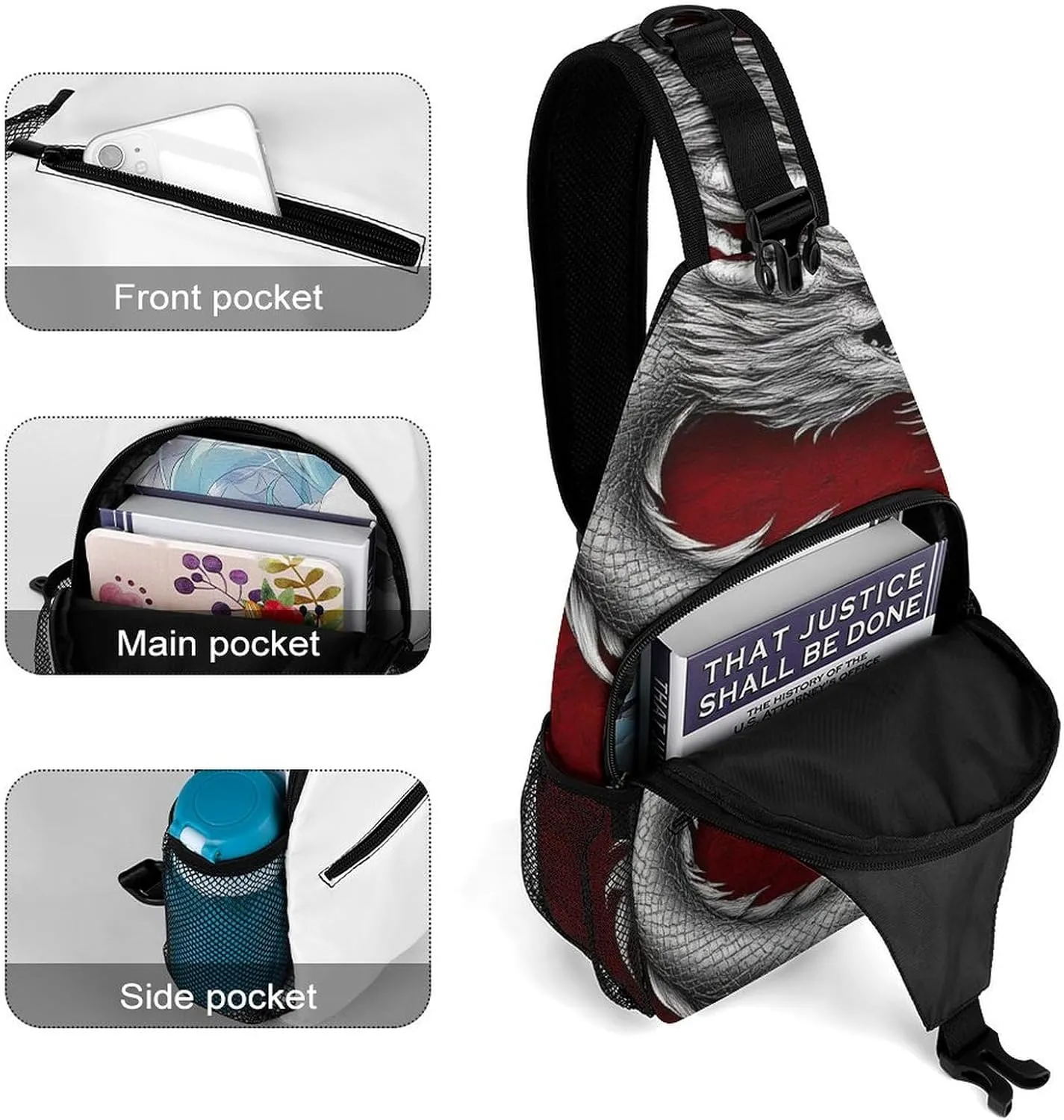 Fashion Sling Backpack, Rucksack, Chinese Dragon Art Red Crossbody Daypacks Chest Shoulder Packs, Carry On Bag, Outdoor Sport Daypack Travel Bag for Men Women