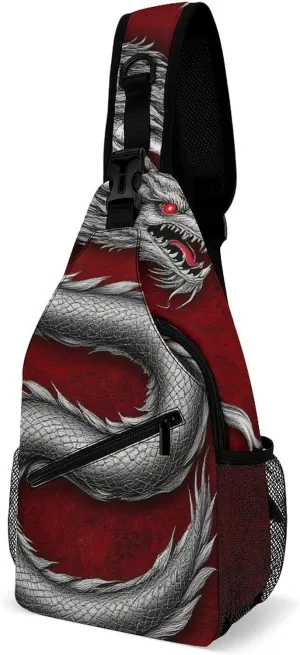 Fashion Sling Backpack, Rucksack, Chinese Dragon Art Red Crossbody Daypacks Chest Shoulder Packs, Carry On Bag, Outdoor Sport Daypack Travel Bag for Men Women