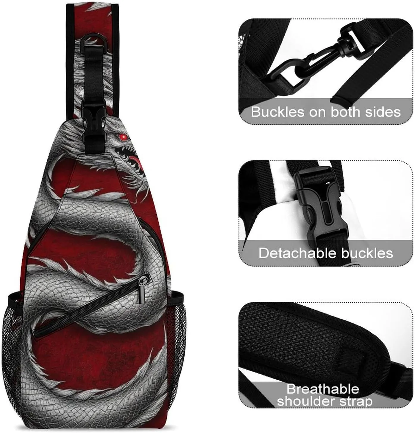 Fashion Sling Backpack, Rucksack, Chinese Dragon Art Red Crossbody Daypacks Chest Shoulder Packs, Carry On Bag, Outdoor Sport Daypack Travel Bag for Men Women