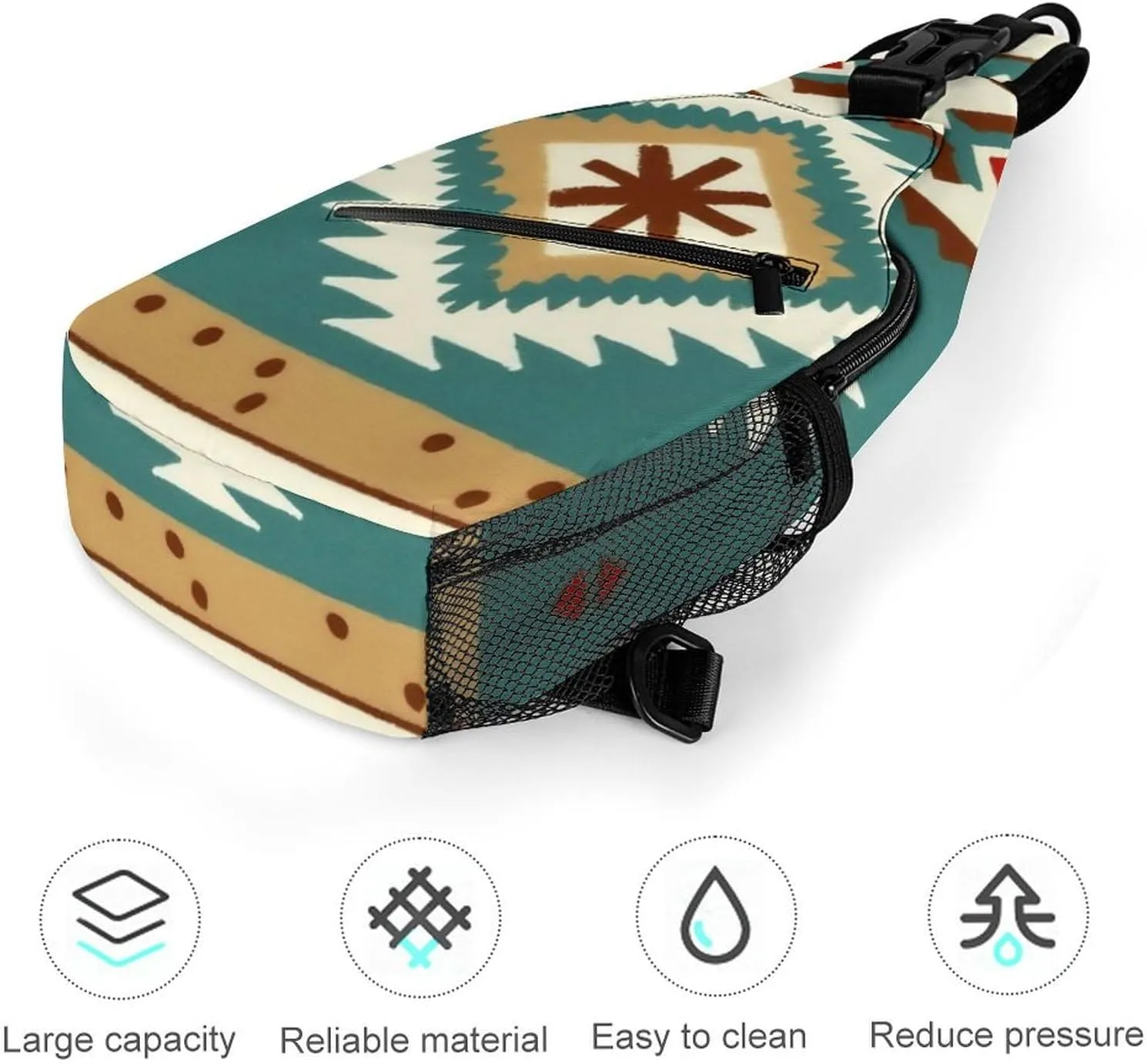 Fashion Sling Backpack, Rucksack, Ethnic Indiana Southwest Western Tribal Aztec Green Crossbody Daypacks Chest Shoulder Packs, Carry On Bag, Outdoor Sport Daypack Travel Bag for Men Women
