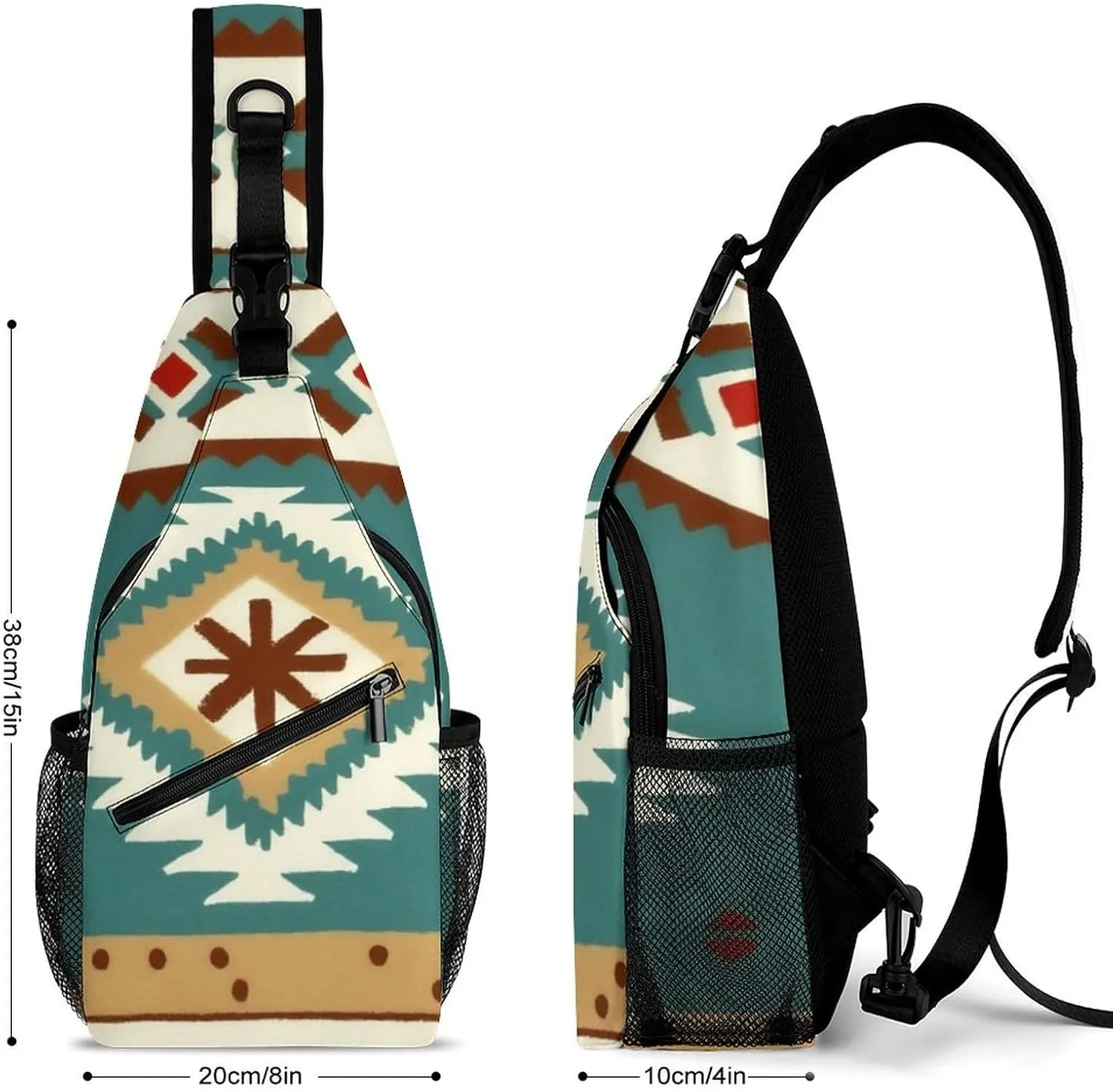 Fashion Sling Backpack, Rucksack, Ethnic Indiana Southwest Western Tribal Aztec Green Crossbody Daypacks Chest Shoulder Packs, Carry On Bag, Outdoor Sport Daypack Travel Bag for Men Women