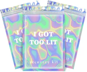 Fcuadro Hangover Kit Bags 20Pcs I GOT TOO LIT Holographic Hang Over Recovery Bags Bachelorette Party Supplies Birthday Goodie Gift Bags for Bridal Shower Party Favors 5X7 (White)